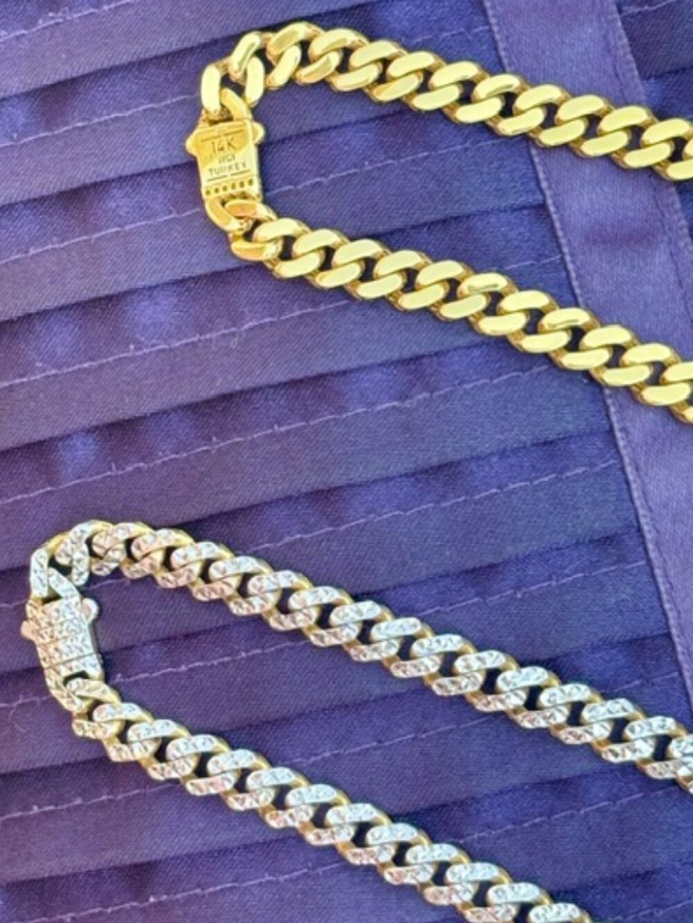 Miami Cuban Pave 6.5mm Chain in 14K Gold Two-Tone Reversable 22 inch Necklace